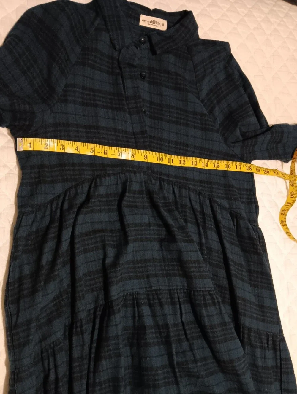 Natural Life Blue Plaid Tiered Midi Dress with Pockets Size M - Picture 11 of 12